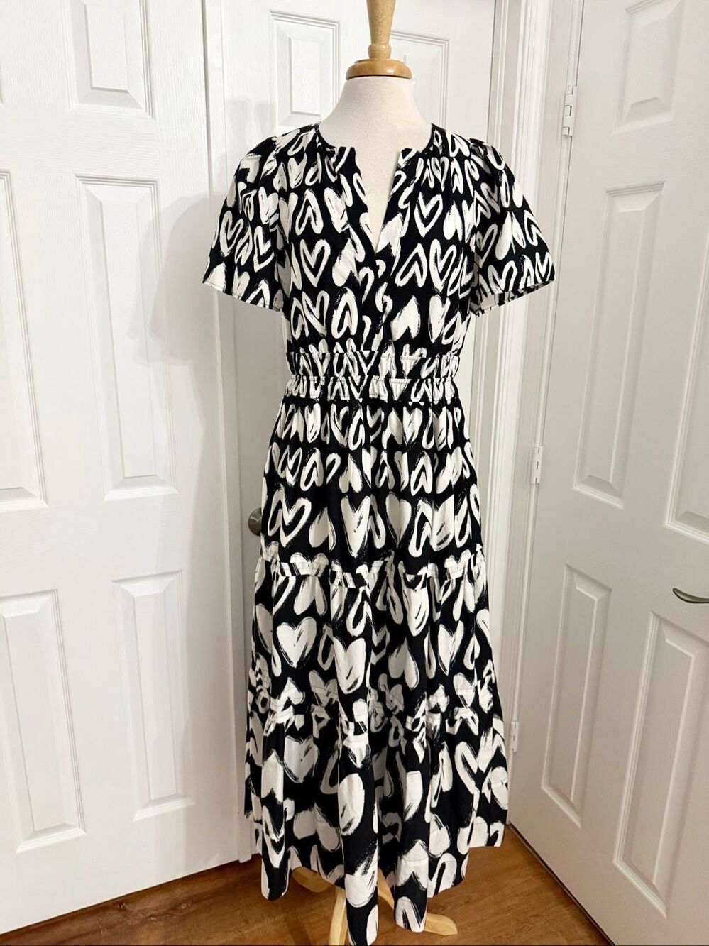 Anthropologie Somerset Maxi Dress Black White Abstract Heart L
